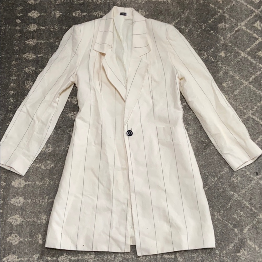 Ivory linen long blazer coat